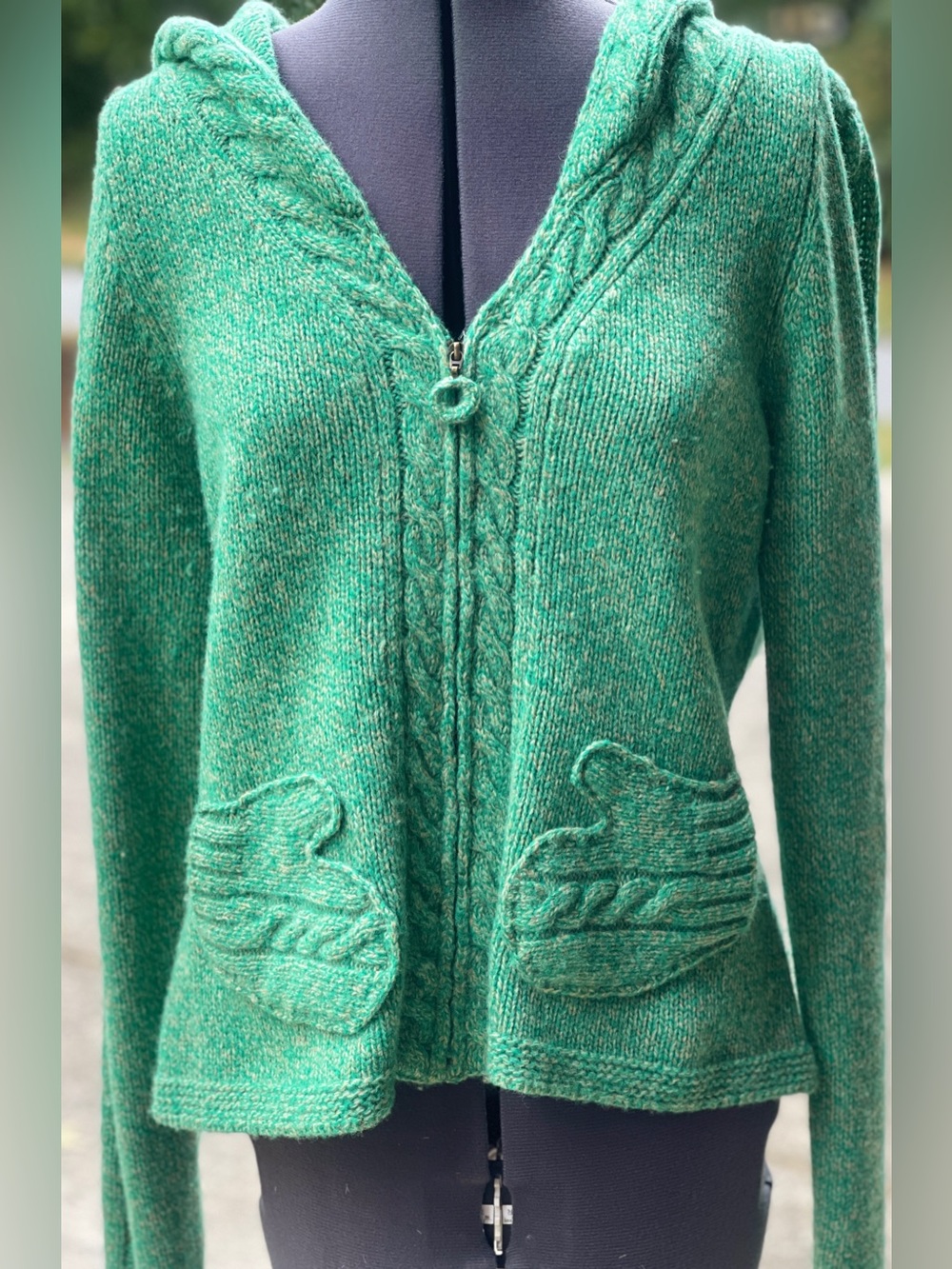 Anthropologie Sleeping On Snow Green Zip Hooded Cardigan Sz L